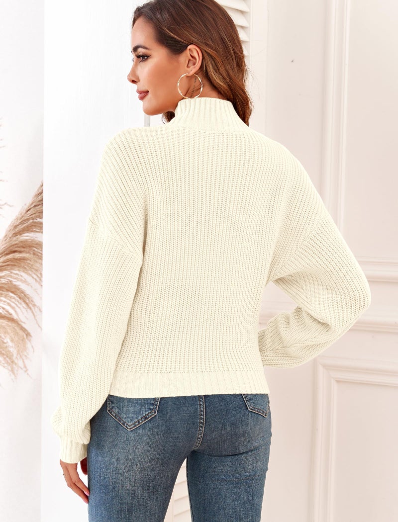 ZAFUL Women's Cropped Turtleneck Sweater Lantern Sleeve Ribbed Knit Pullover Sweater Jumper (0-White, S) - Image 3